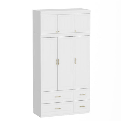 Armoire penderie avec 4 tiroirs et tringle – Blanc, 2 options de hauteur