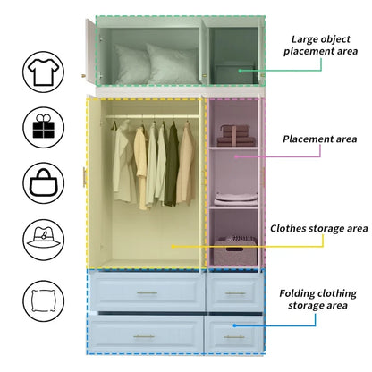 Armoire penderie avec 4 tiroirs et tringle – Blanc, 2 options de hauteur