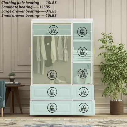 Armoire penderie avec 4 tiroirs et tringle – Blanc, 2 options de hauteur
