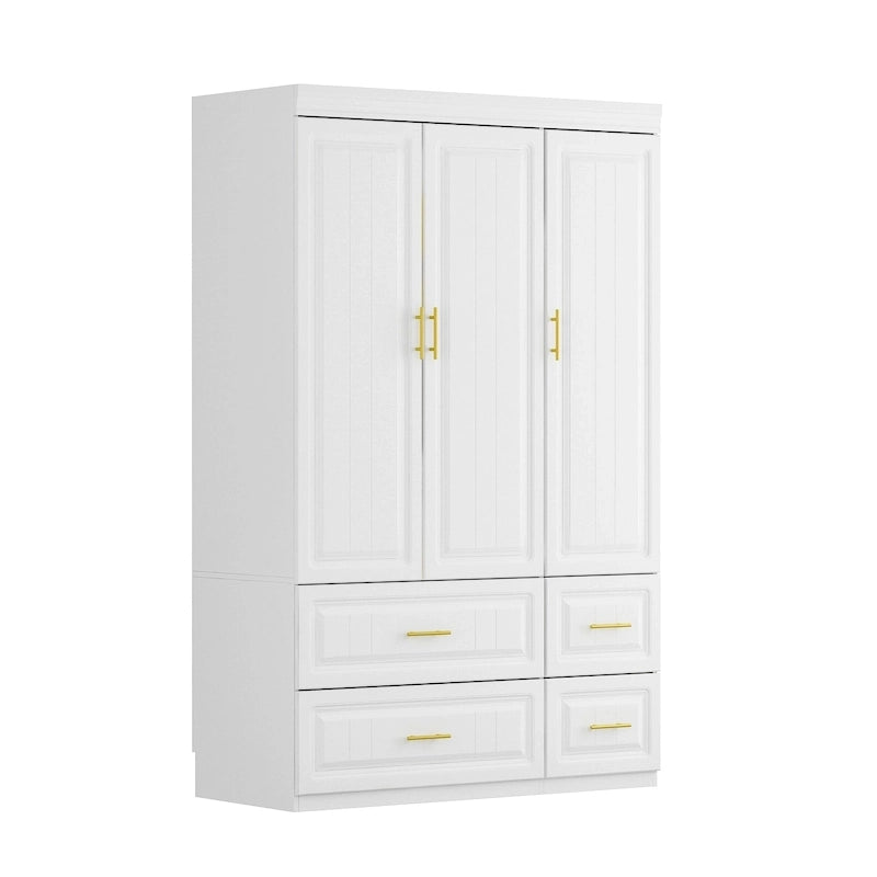 Armoire penderie avec 4 tiroirs et tringle – Blanc, 2 options de hauteur