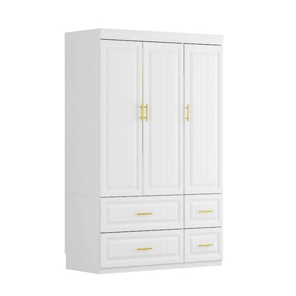 Armoire penderie avec 4 tiroirs et tringle – Blanc, 2 options de hauteur