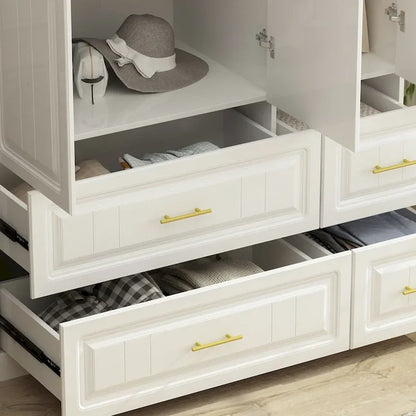 Armoire penderie avec 4 tiroirs et tringle – Blanc, 2 options de hauteur