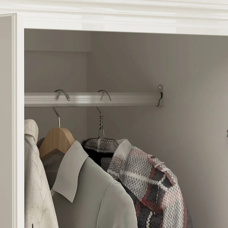 Armoire penderie avec 4 tiroirs et tringle – Blanc, 2 options de hauteur
