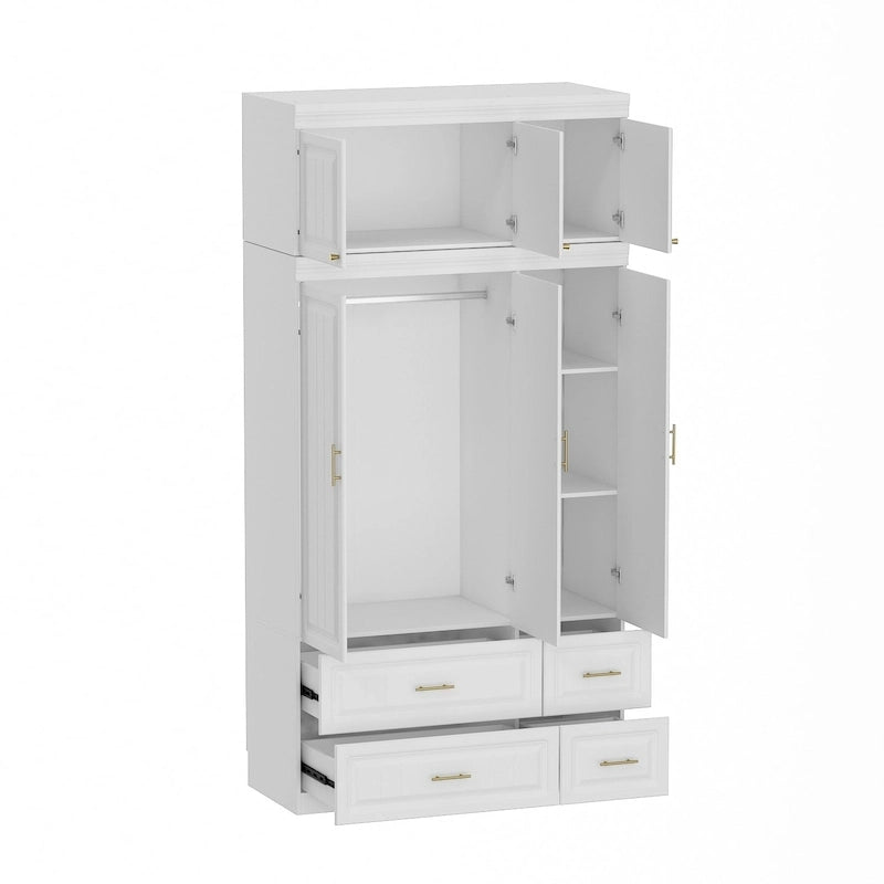 Armoire penderie avec 4 tiroirs et tringle – Blanc, 2 options de hauteur