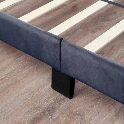 Lit plateforme tapissé gris avec tête de lit bibliothèque et port USB – Double / Grand / Très grand