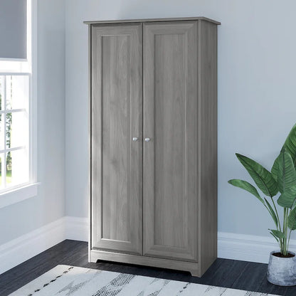 Armoire de rangement haute à 2 portes avec étagères réglables – Chêne expresso / Chêne lin blanc / Gris moderne / Pin recyclé
