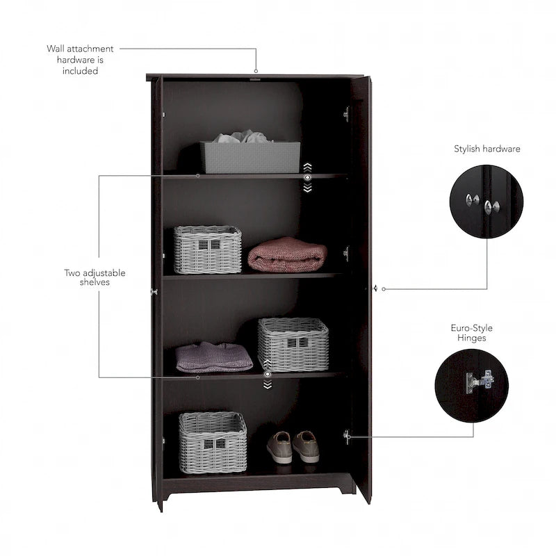 Armoire de rangement haute à 2 portes avec étagères réglables – Chêne expresso / Chêne lin blanc / Gris moderne / Pin recyclé