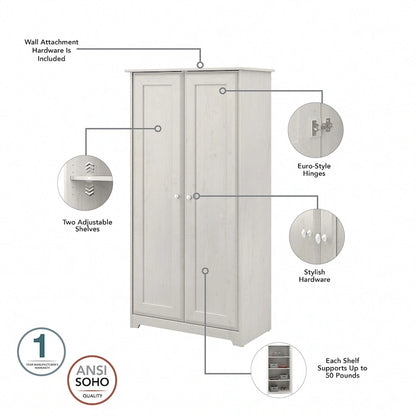 Armoire de rangement haute à 2 portes avec étagères réglables – Chêne expresso / Chêne lin blanc / Gris moderne / Pin recyclé
