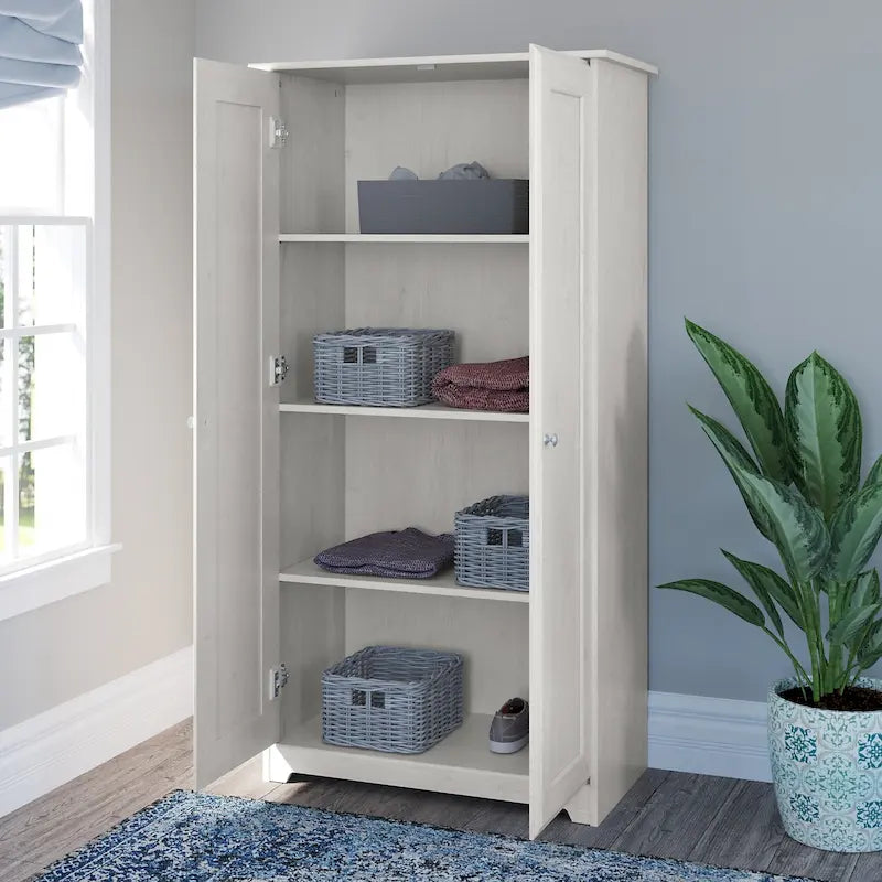 Armoire de rangement haute à 2 portes avec étagères réglables – Chêne expresso / Chêne lin blanc / Gris moderne / Pin recyclé