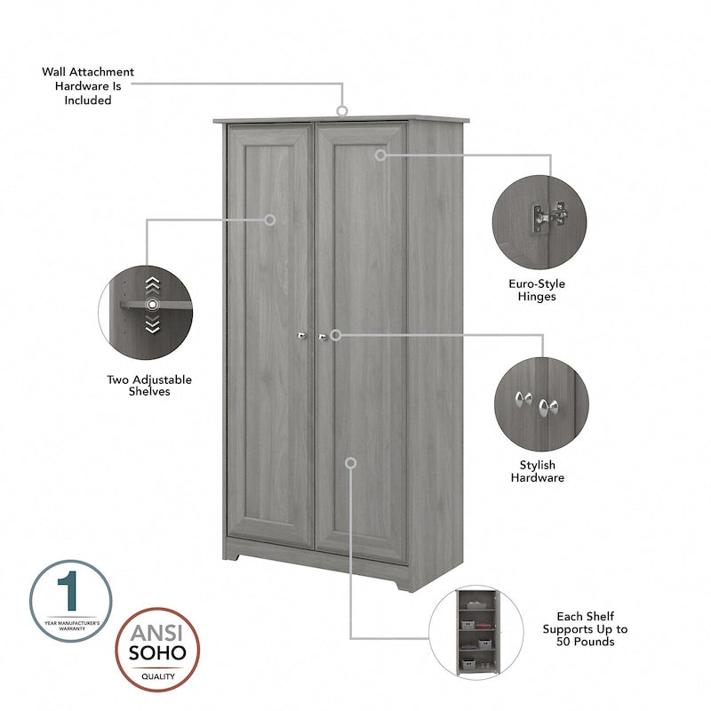 Armoire de rangement haute à 2 portes avec étagères réglables – Chêne expresso / Chêne lin blanc / Gris moderne / Pin recyclé