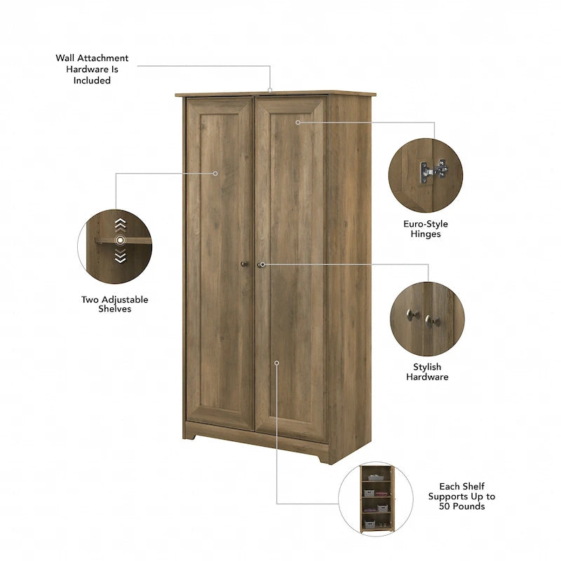 Armoire de rangement haute à 2 portes avec étagères réglables – Chêne expresso / Chêne lin blanc / Gris moderne / Pin recyclé