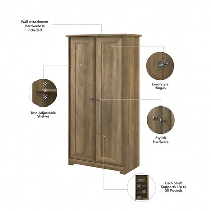 Armoire de rangement haute à 2 portes avec étagères réglables – Chêne expresso / Chêne lin blanc / Gris moderne / Pin recyclé
