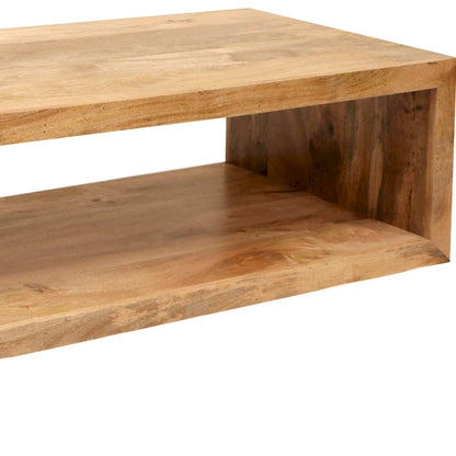 Table basse cube ouverte en bois de manguier – Brun naturel, 1 étagère, 58 po