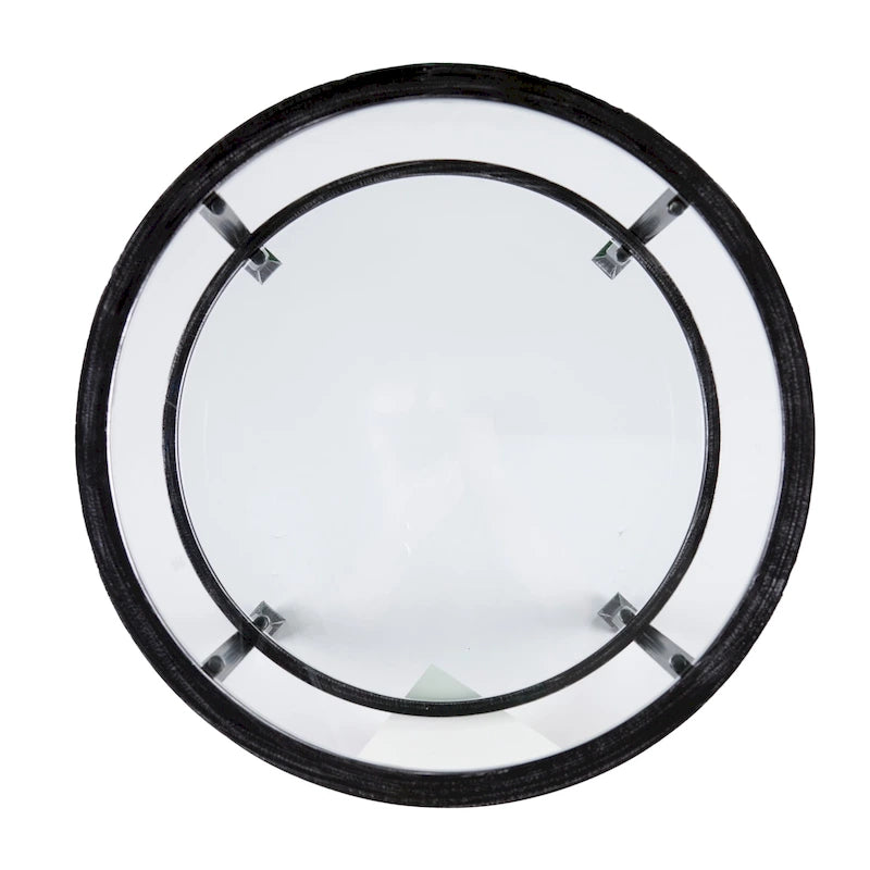 Table d'appoint ronde en fer avec plateau et étagère en verre trempé – Noir vieilli, 61 cm de diamètre