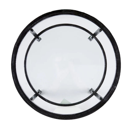 Table d'appoint ronde en fer avec plateau et étagère en verre trempé – Noir vieilli, 61 cm de diamètre