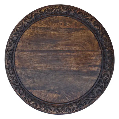 Table d'appoint pliante ronde en bois de manguier – Noyer marron, sculptée à la main