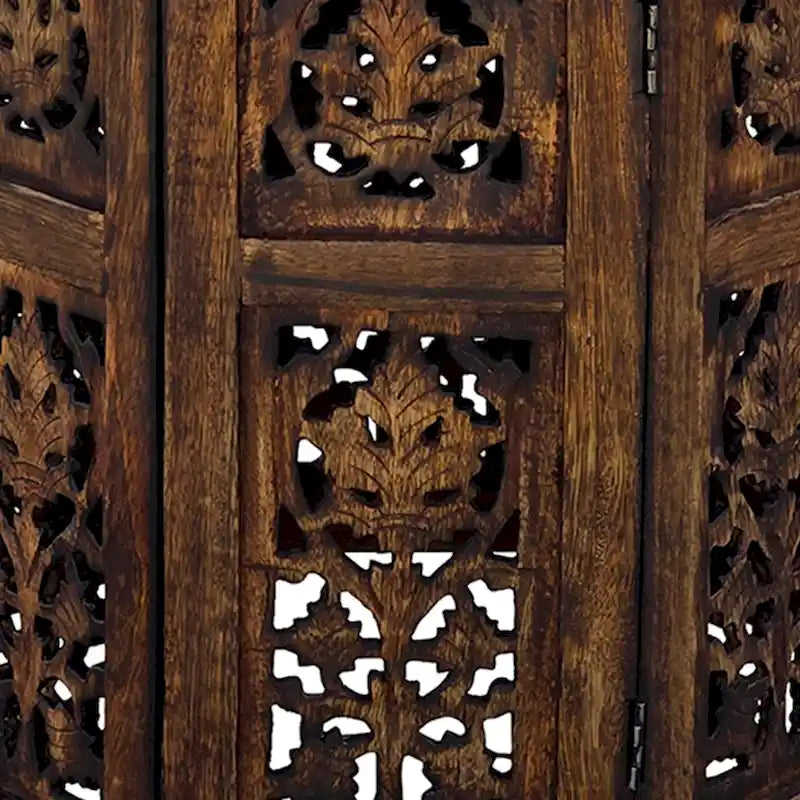 Table d'appoint pliante ronde en bois de manguier – Noyer marron, sculptée à la main