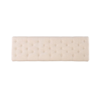 Banc de couloir en lin capitonné – Blanc cassé, clous décoratifs