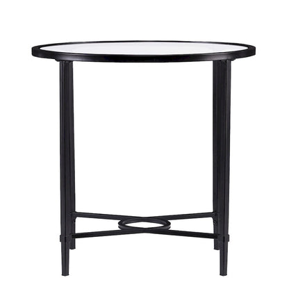 Table d'appoint ovale en verre trempé – Piètement en métal noir à volutes