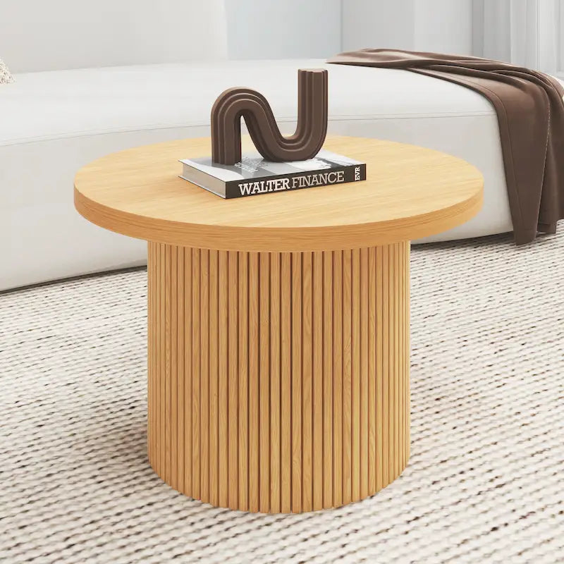 Table basse ronde en bois sur pied – Bois naturel, 2 tailles