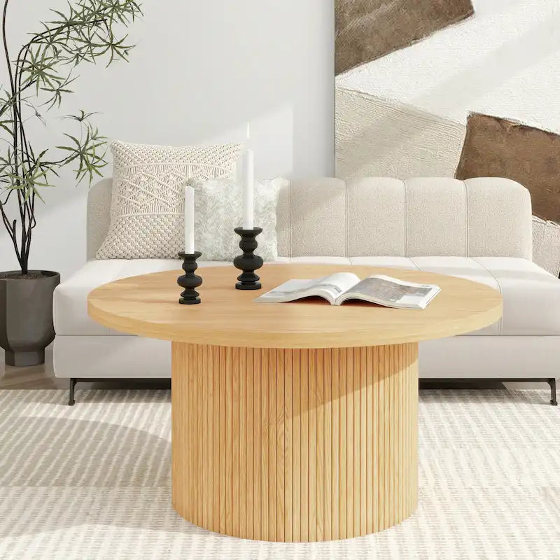 Table basse ronde en bois sur pied – Bois naturel, 2 tailles