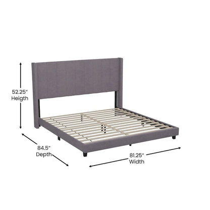Lit plateforme capitonné en velours avec dossier ailé – Émeraude / Gris / Marine, Grand lit / Très grand lit, 2 personnes