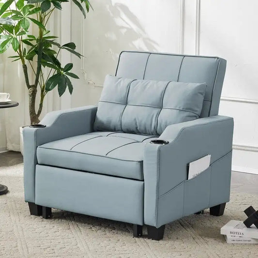 Fauteuil convertible 3-en-1 en lin – Gris verdâtre / Bleu-gris / Noir, Lit simple