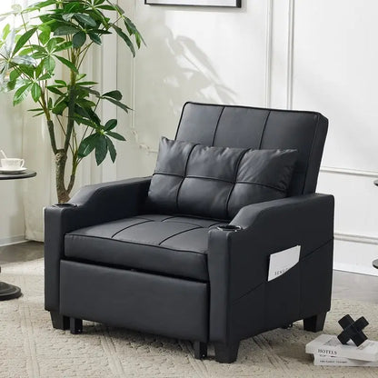 Fauteuil convertible 3-en-1 en lin – Gris verdâtre / Bleu-gris / Noir, Lit simple