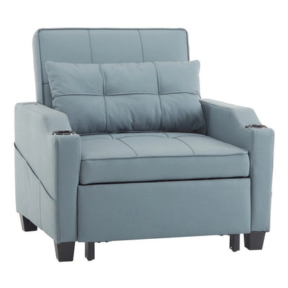 Fauteuil convertible 3-en-1 en lin – Gris verdâtre / Bleu-gris / Noir, Lit simple
