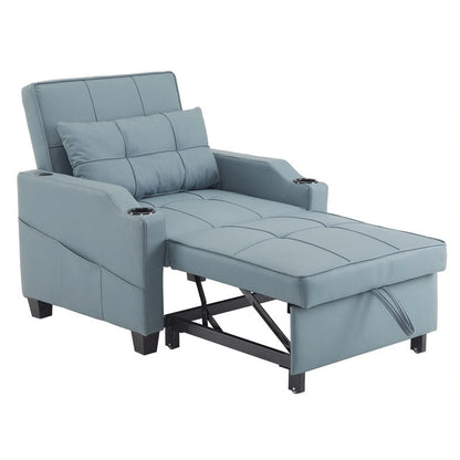 Fauteuil convertible 3-en-1 en lin – Gris verdâtre / Bleu-gris / Noir, Lit simple