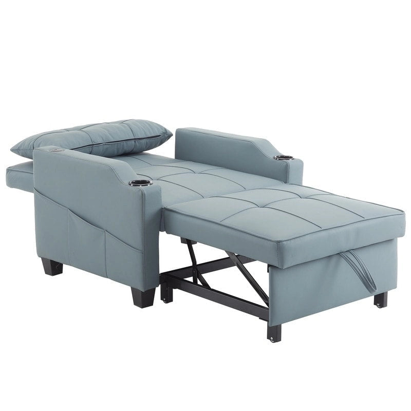 Fauteuil convertible 3-en-1 en lin – Gris verdâtre / Bleu-gris / Noir, Lit simple