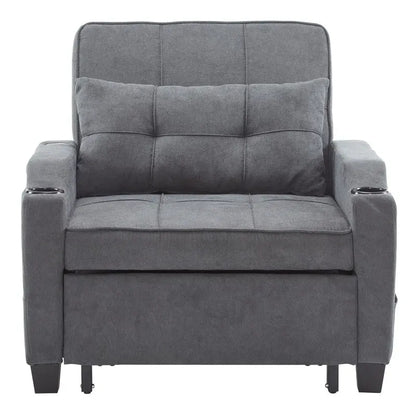 Fauteuil convertible 3-en-1 en lin – Gris verdâtre / Bleu-gris / Noir, Lit simple