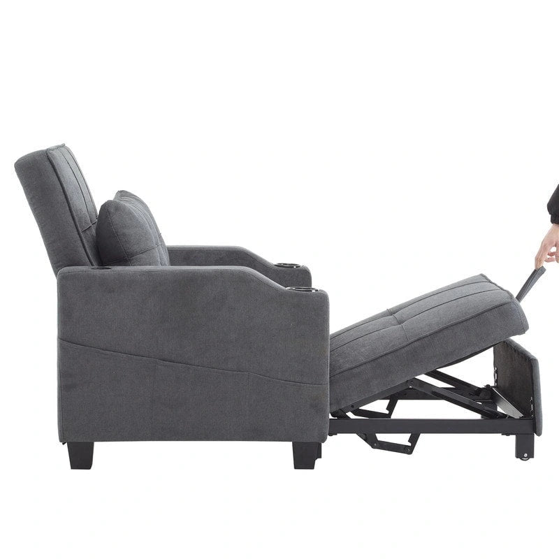 Fauteuil convertible 3-en-1 en lin – Gris verdâtre / Bleu-gris / Noir, Lit simple