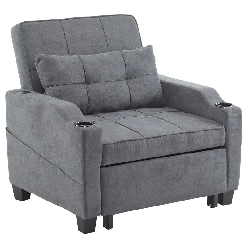 Fauteuil convertible 3-en-1 en lin – Gris verdâtre / Bleu-gris / Noir, Lit simple