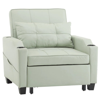 Fauteuil convertible 3-en-1 en lin – Gris verdâtre / Bleu-gris / Noir, Lit simple