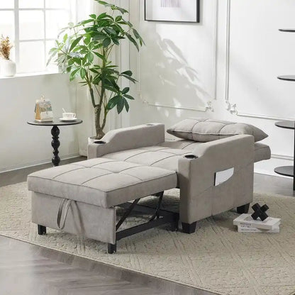 Fauteuil convertible 3-en-1 en lin – Gris verdâtre / Bleu-gris / Noir, Lit simple