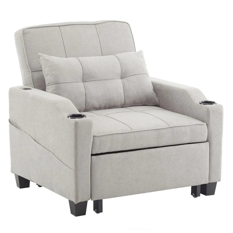 Fauteuil convertible 3-en-1 en lin – Gris verdâtre / Bleu-gris / Noir, Lit simple