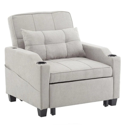 Fauteuil convertible 3-en-1 en lin – Gris verdâtre / Bleu-gris / Noir, Lit simple