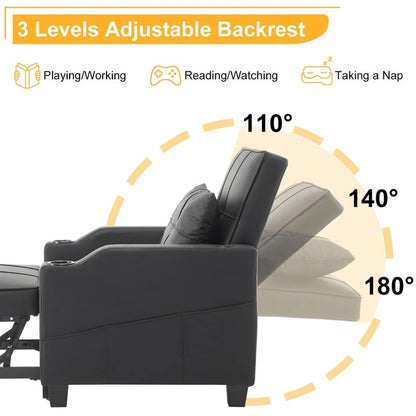 Fauteuil convertible 3-en-1 en lin – Gris verdâtre / Bleu-gris / Noir, Lit simple