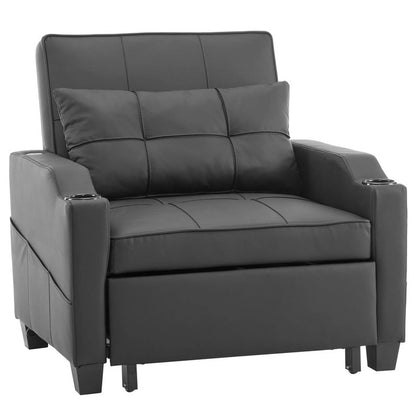 Fauteuil convertible 3-en-1 en lin – Gris verdâtre / Bleu-gris / Noir, Lit simple