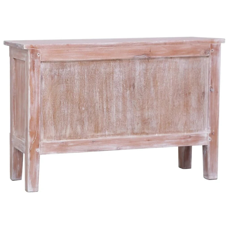 Buffet en acajou massif avec 2 tiroirs – Brun / Lasure blanche, Style Mid-Century Modern