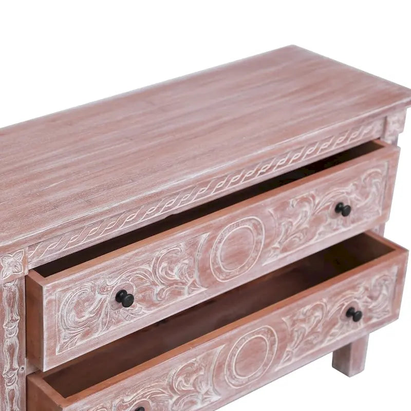 Buffet en acajou massif avec 2 tiroirs – Brun / Lasure blanche, Style Mid-Century Modern