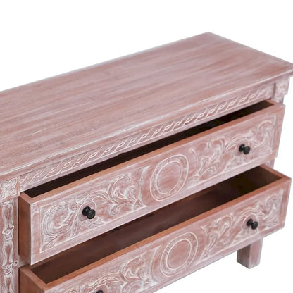 Buffet en acajou massif avec 2 tiroirs – Brun / Lasure blanche, Style Mid-Century Modern