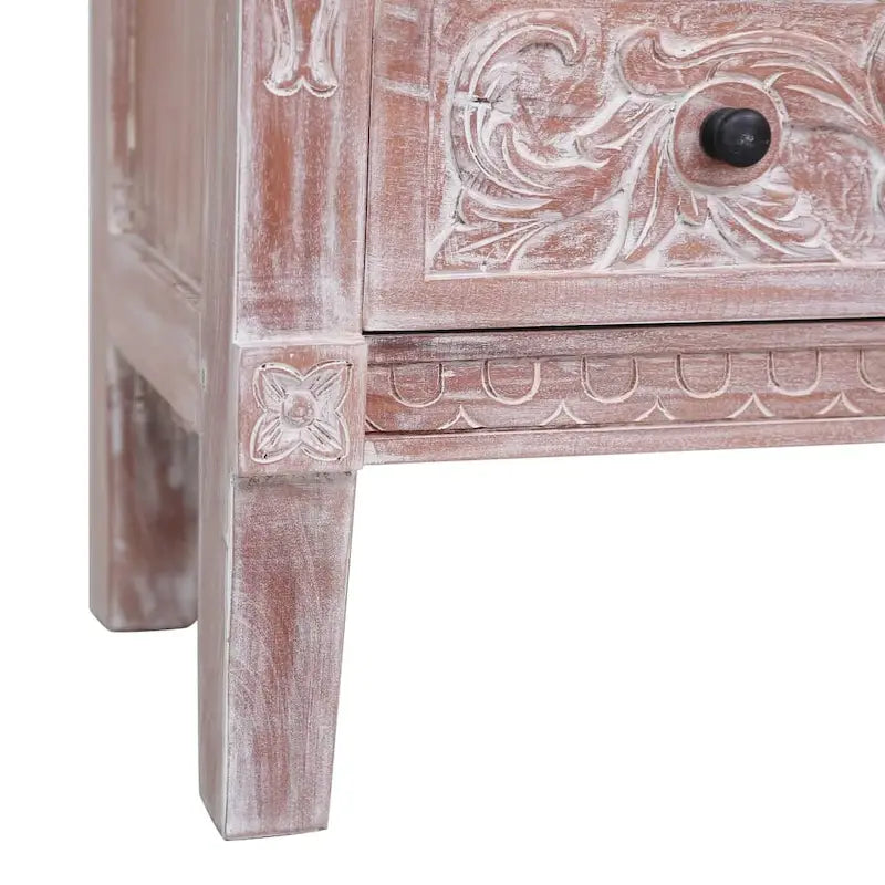 Buffet en acajou massif avec 2 tiroirs – Brun / Lasure blanche, Style Mid-Century Modern