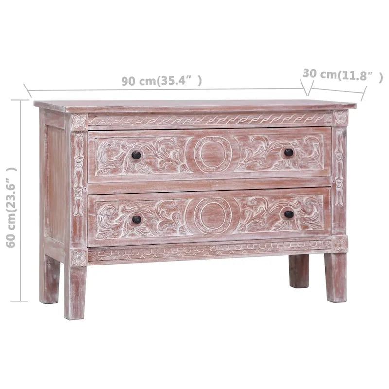 Buffet en acajou massif avec 2 tiroirs – Brun / Lasure blanche, Style Mid-Century Modern