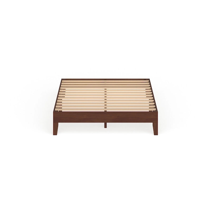 Lit plateforme double en acier et bois – Marron, lattes, hauteur 12 po