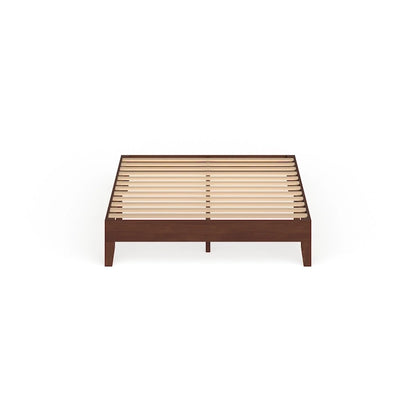 Lit plateforme double en acier et bois – Marron, lattes, hauteur 12 po