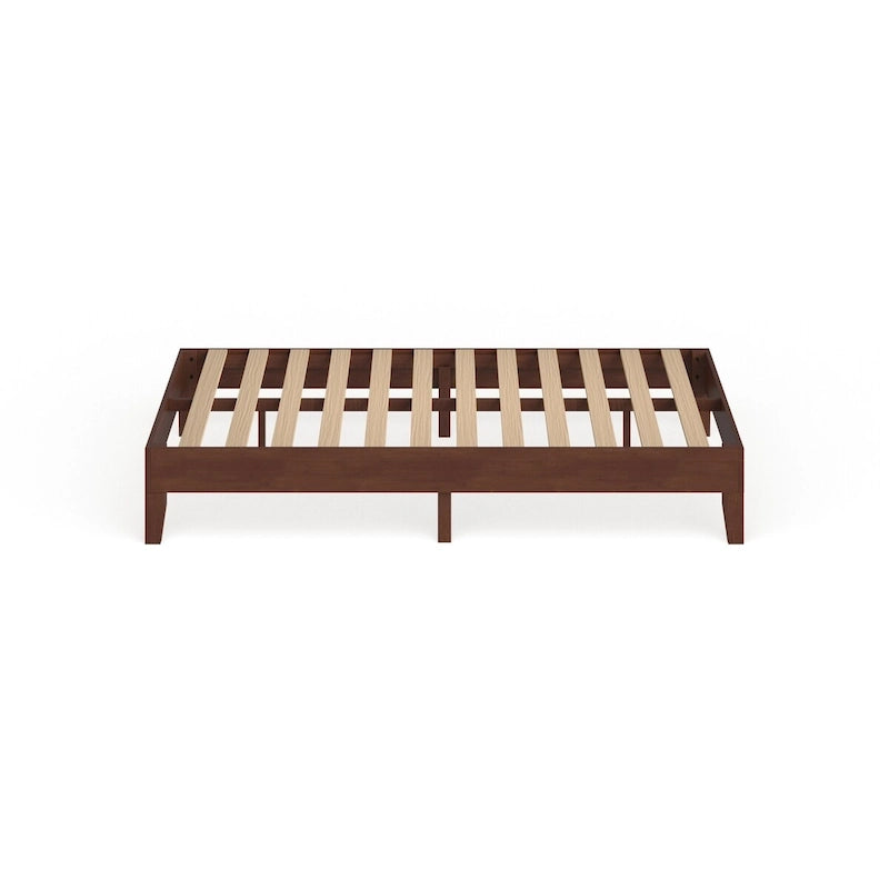 Lit plateforme double en acier et bois – Marron, lattes, hauteur 12 po