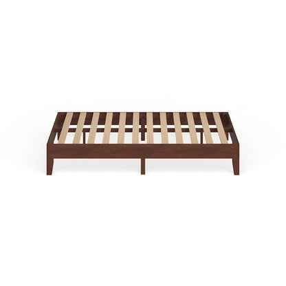 Lit plateforme double en acier et bois – Marron, lattes, hauteur 12 po