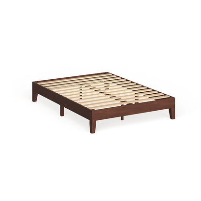 Lit plateforme double en acier et bois – Marron, lattes, hauteur 12 po